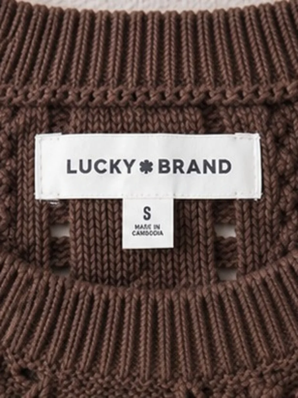 Lucky Brand Women's Brown Knit Sweater Top Size Small Short Sleeve 100% Cotton - Picture 3 of 3